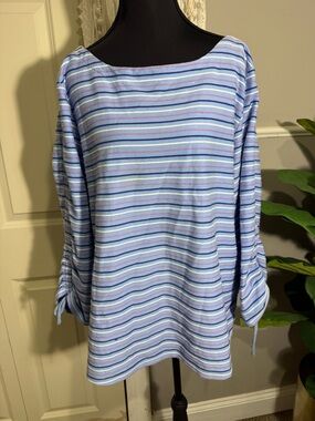 Talbots Light Blue Striped Long-Sleeve Top with Navy & Pink Accents